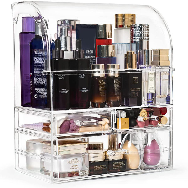 Rebrilliant Makeup Organizer, Large Acrylic Skincare Organizer W/ Lid